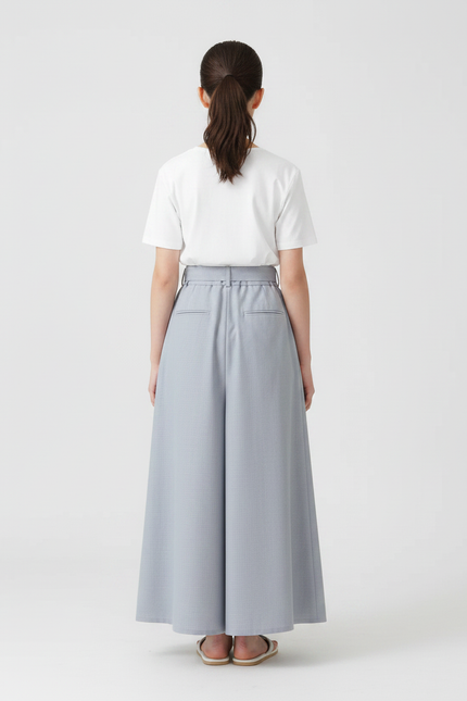 Pantalon Japonais Plissé Ample Gris Clair Ceinturé Long - Gabardine - vue 2