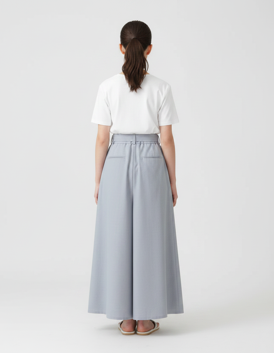Pantalon Japonais Plissé Ample Gris Clair Ceinturé Long - Gabardine - vue 2