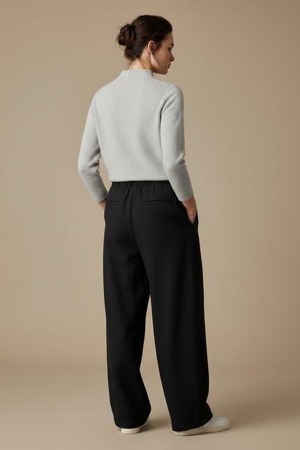 Pantalon Japonais Noir Fluide Ample Décontracté Unisexe - Polyester - vue 2