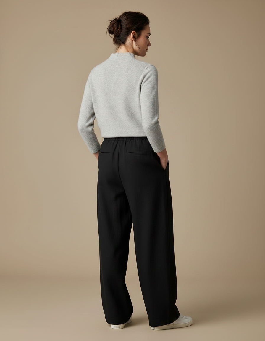 Pantalon Japonais Noir Fluide Ample Décontracté Unisexe - Polyester - vue 2