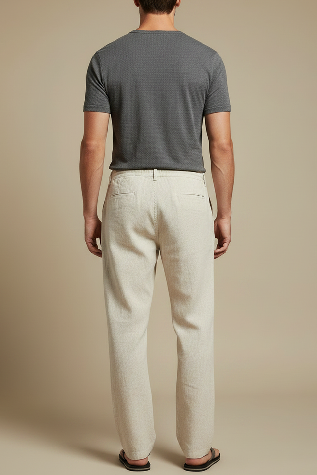 Pantalon Japonais Beige Lin Ample Cordon Décontracté - vue 2
