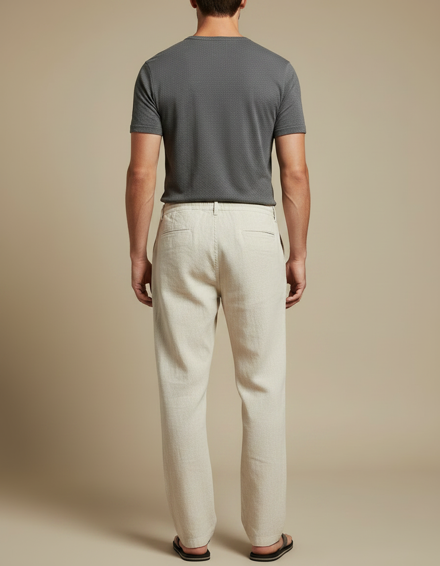 Pantalon Japonais Beige Lin Ample Cordon Décontracté - vue 2