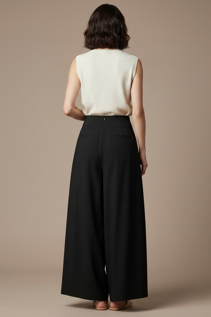 Pantalon Japonais Noir Ample Plissé Fluide - Polyester - vue 2