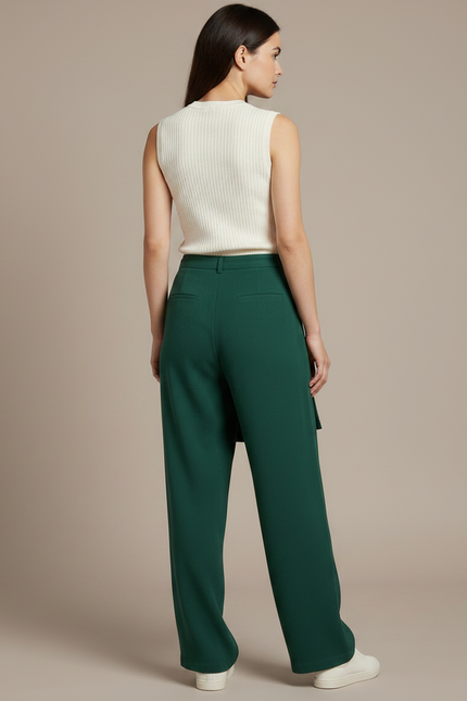 Pantalon Japonais Vert Émeraude Ample Fluide Élégant - Viscose - vue 2
