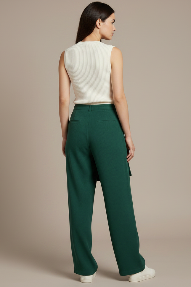 Pantalon Japonais Vert Émeraude Ample Fluide Élégant - Viscose - vue 2
