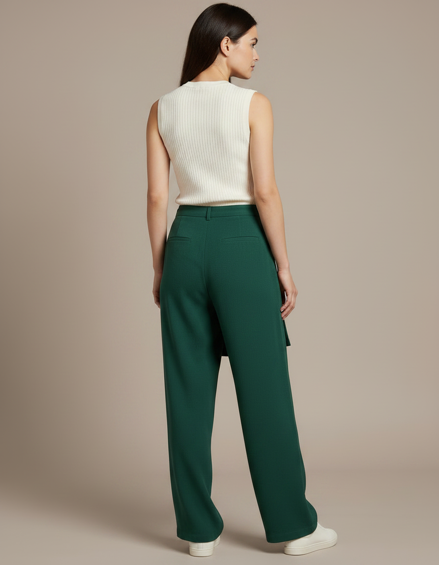 Pantalon Japonais Vert Émeraude Ample Fluide Élégant - Viscose - vue 2