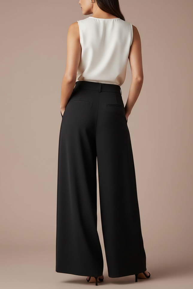 Pantalon Japonais Noir Plissé Ample Fluide Élégant Femme - Polyester - vue 2