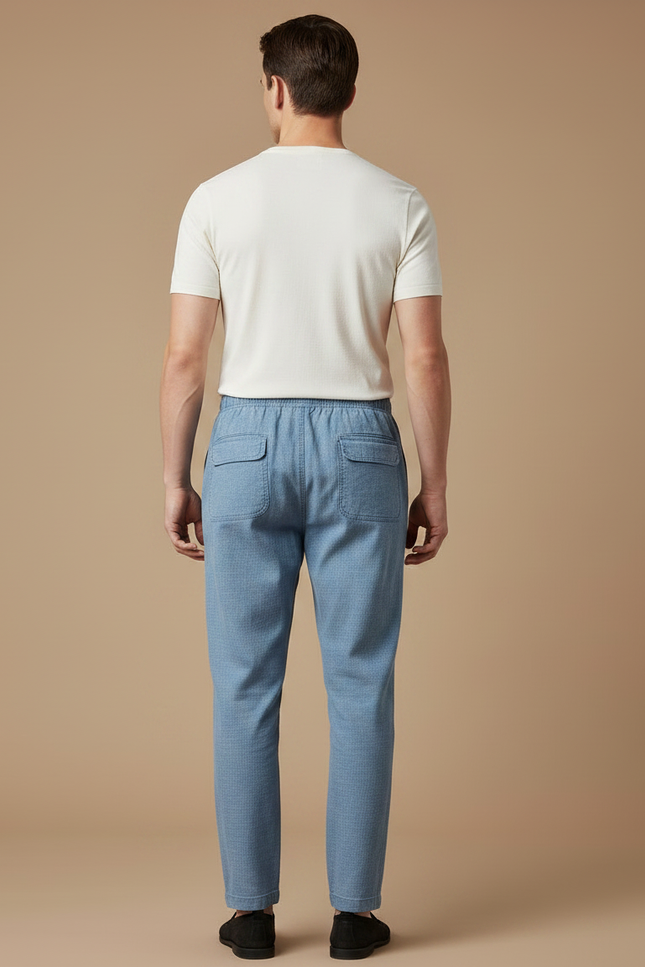 Pantalon Japonais Bleu Clair Lin Ample Décontracté Homme - vue 2