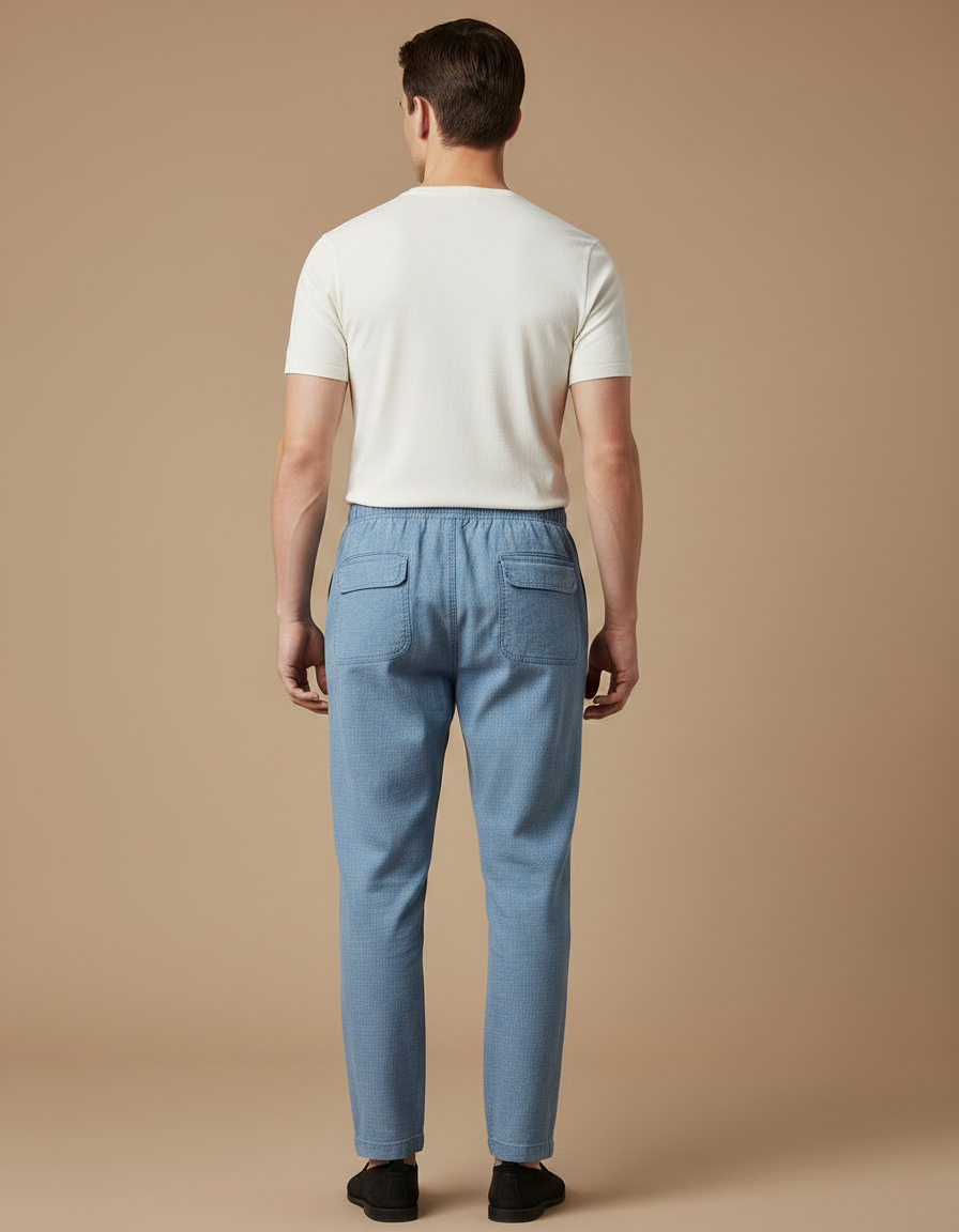 Pantalon Japonais Bleu Clair Lin Ample Décontracté Homme - vue 2