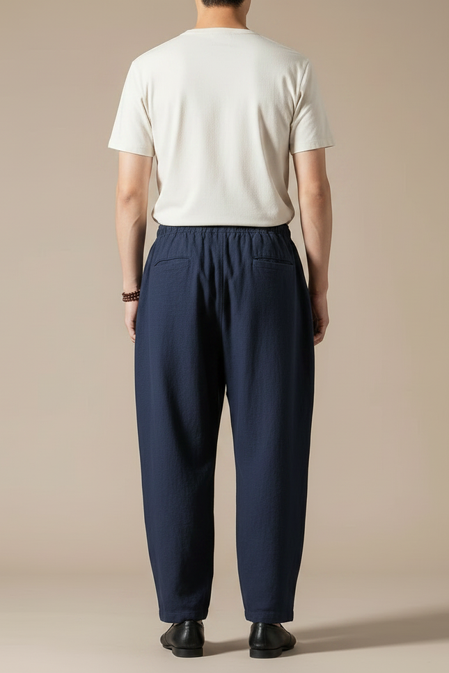 Pantalon Ample Japonais - Marine Lin - vue 2
