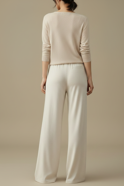 Pantalon Japonais Crème Droit Ample Confortable Cordon - Beige Molleton - vue 2