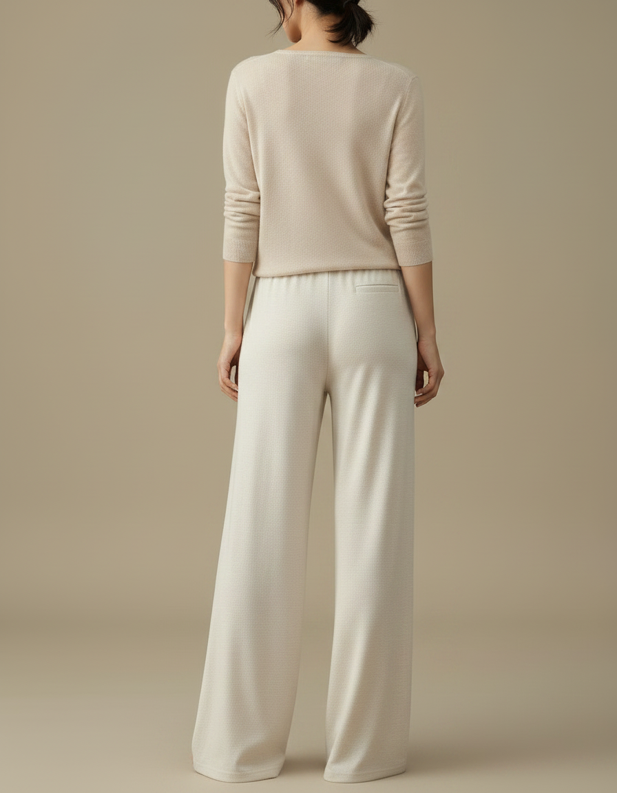 Pantalon Japonais Crème Droit Ample Confortable Cordon - Beige Molleton - vue 2