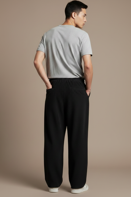 Pantalon Japonais Velours Côtelé Noir Ample Décontracté Homme - Cordé - vue 2