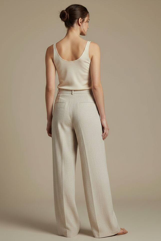 Pantalon Japonais Beige Lin Ample Décontracté Fluide - vue 2