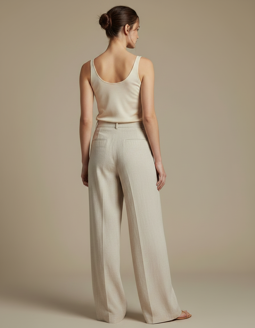 Pantalon Japonais Beige Lin Ample Décontracté Fluide - vue 2
