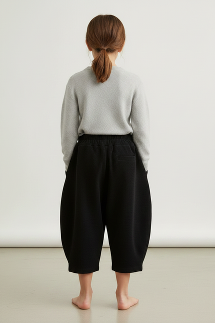 Pantalon Japonais Noir Côtelé Ample Décontracté Enfant - Cordé - vue 2