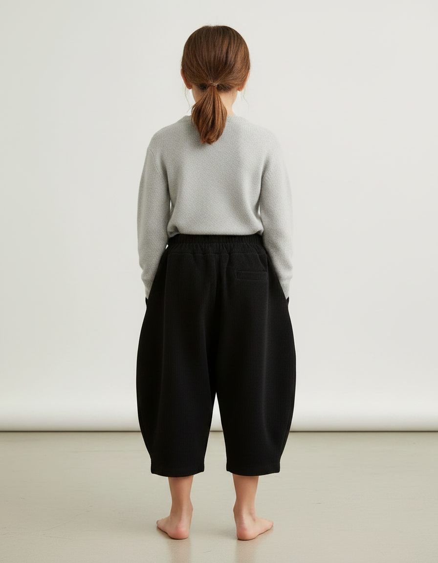 Pantalon Japonais Noir Côtelé Ample Décontracté Enfant - Cordé - vue 2