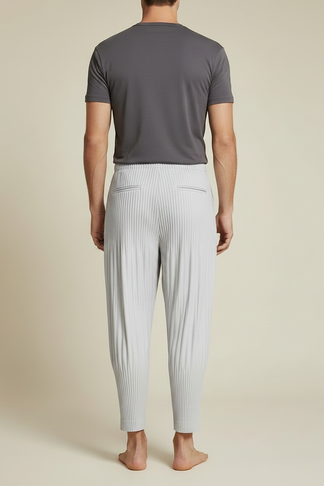 Pantalon Japonais Plissé Gris Ample Décontracté Fluide - Polyester - vue 2