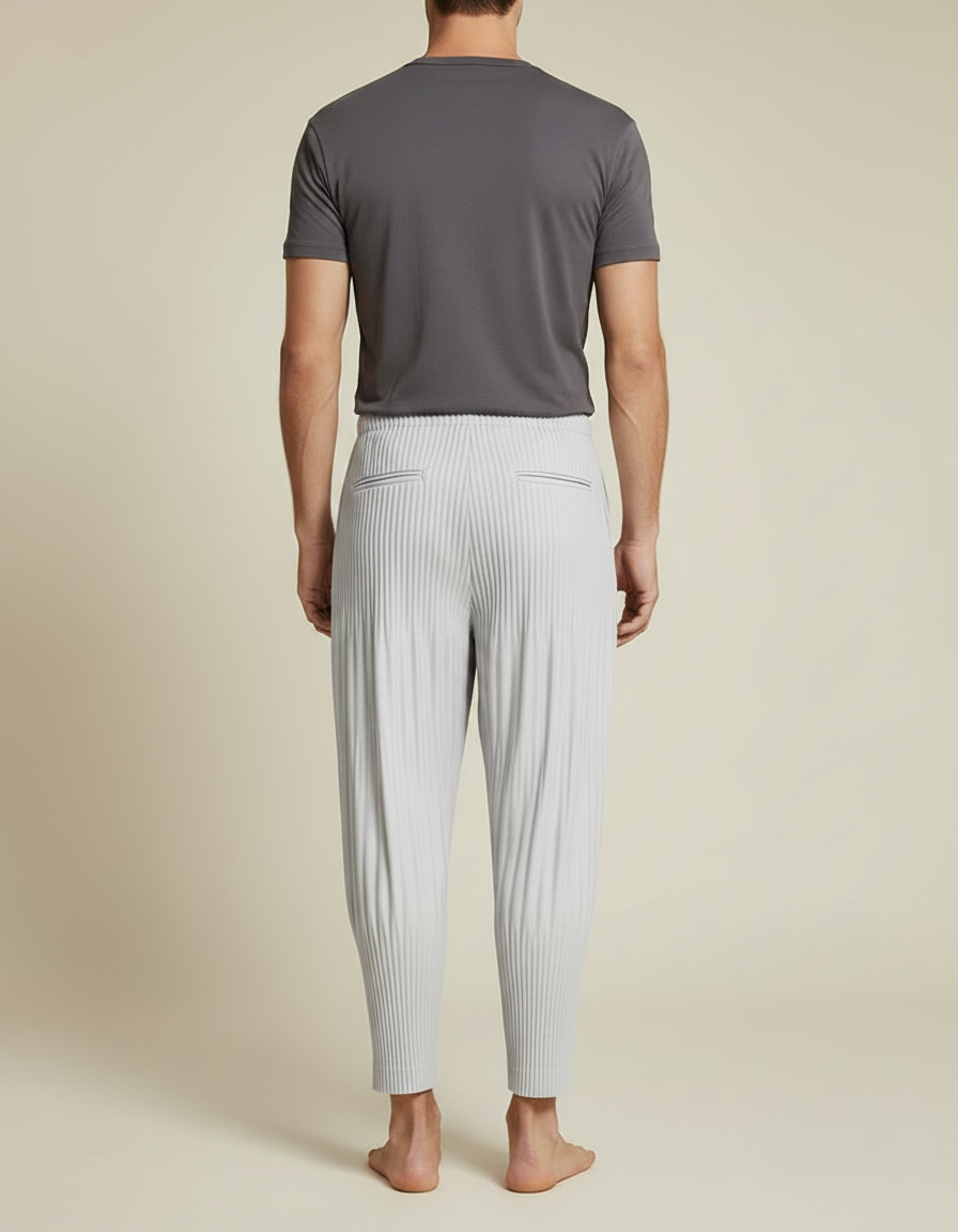 Pantalon Japonais Plissé Gris Ample Décontracté Fluide - Polyester - vue 2