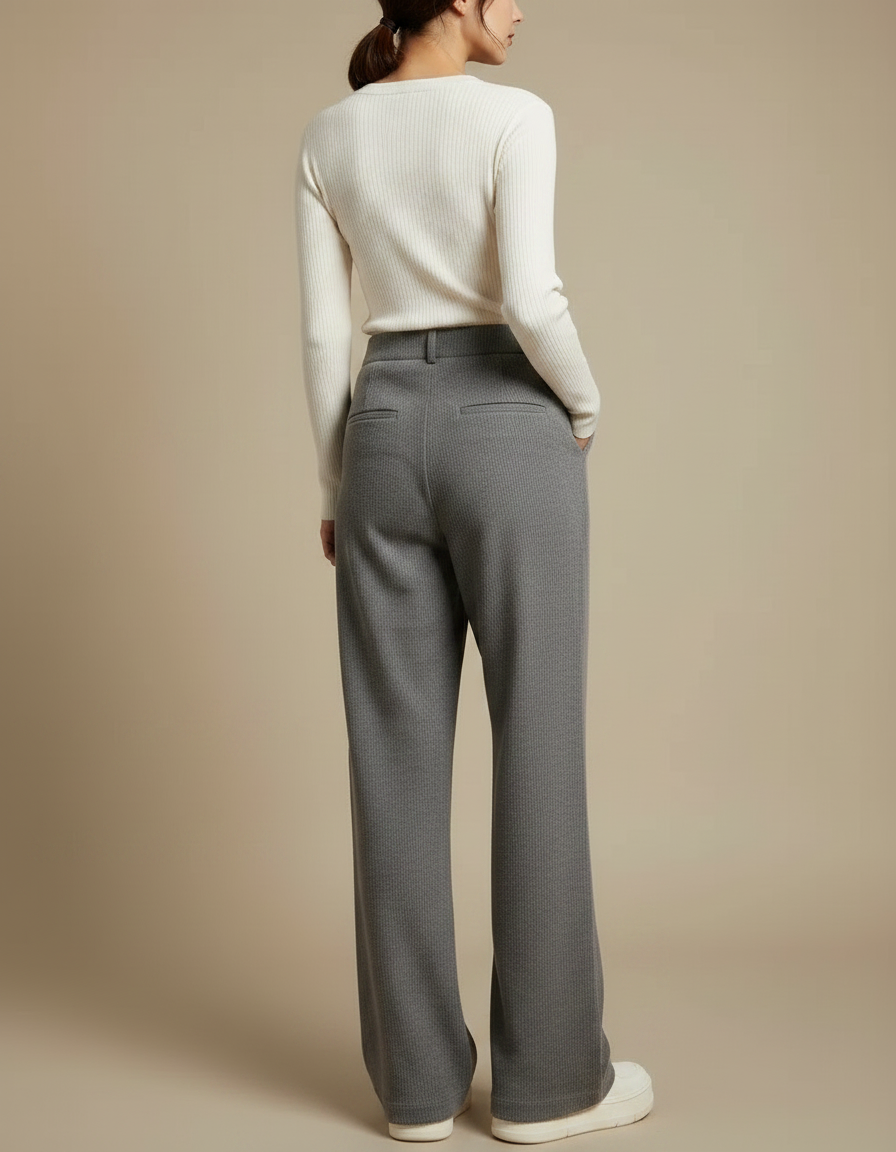 Pantalon Japonais Gris Ample Broderie Chat Décontracté - Maille - vue 2