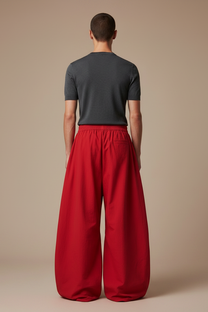 Pantalon Japonais Ample Rouge Cargo Streetwear Homme - Toile - vue 2