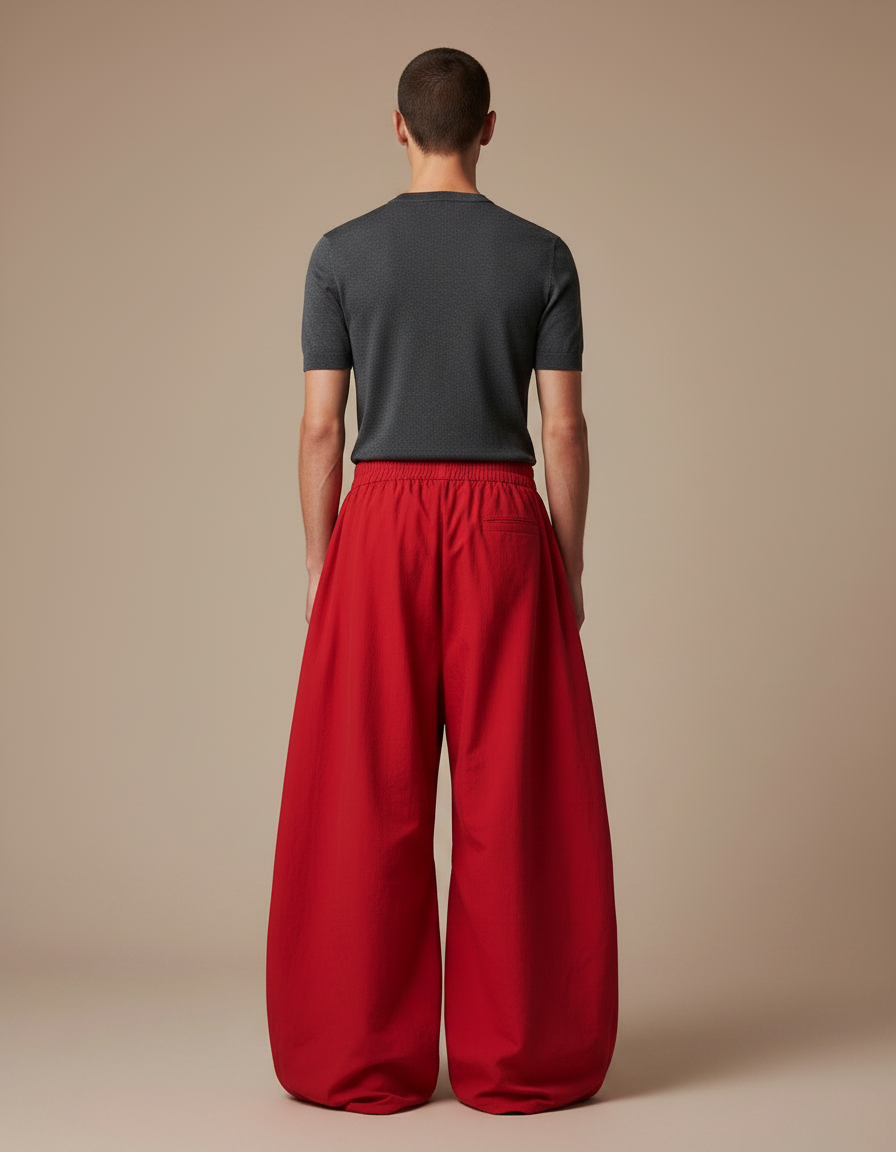 Pantalon Japonais Ample Rouge Cargo Streetwear Homme - Toile - vue 2
