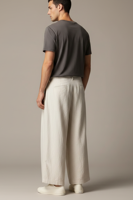 Pantalon Japonais Large Lin Ample Beige Décontracté - vue 2