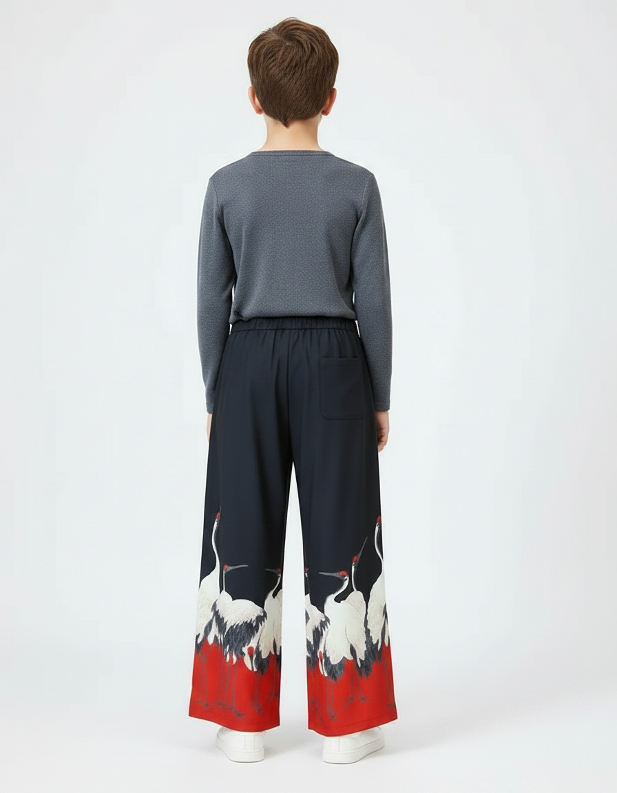 Pantalon Japonais Large Grue Rouge Noir Fluide - Multicolore Viscose - vue 2