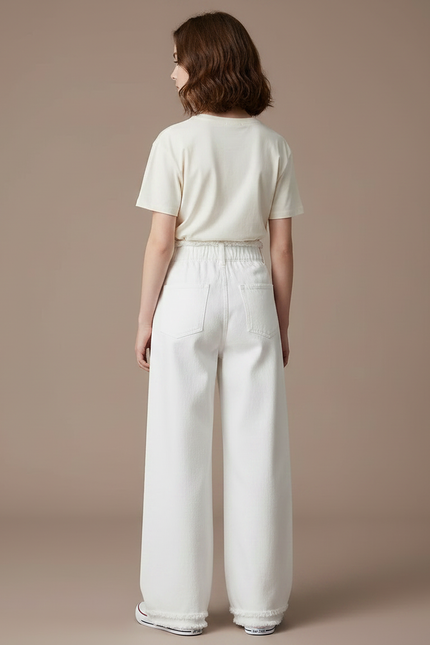 Pantalon Japonais Blanc Large Effiloché Fille Décontracté - Jean - vue 2