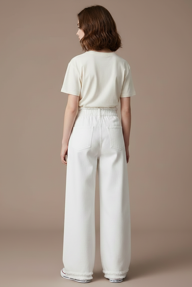 Pantalon Japonais Blanc Large Effiloché Fille Décontracté - Jean - vue 2