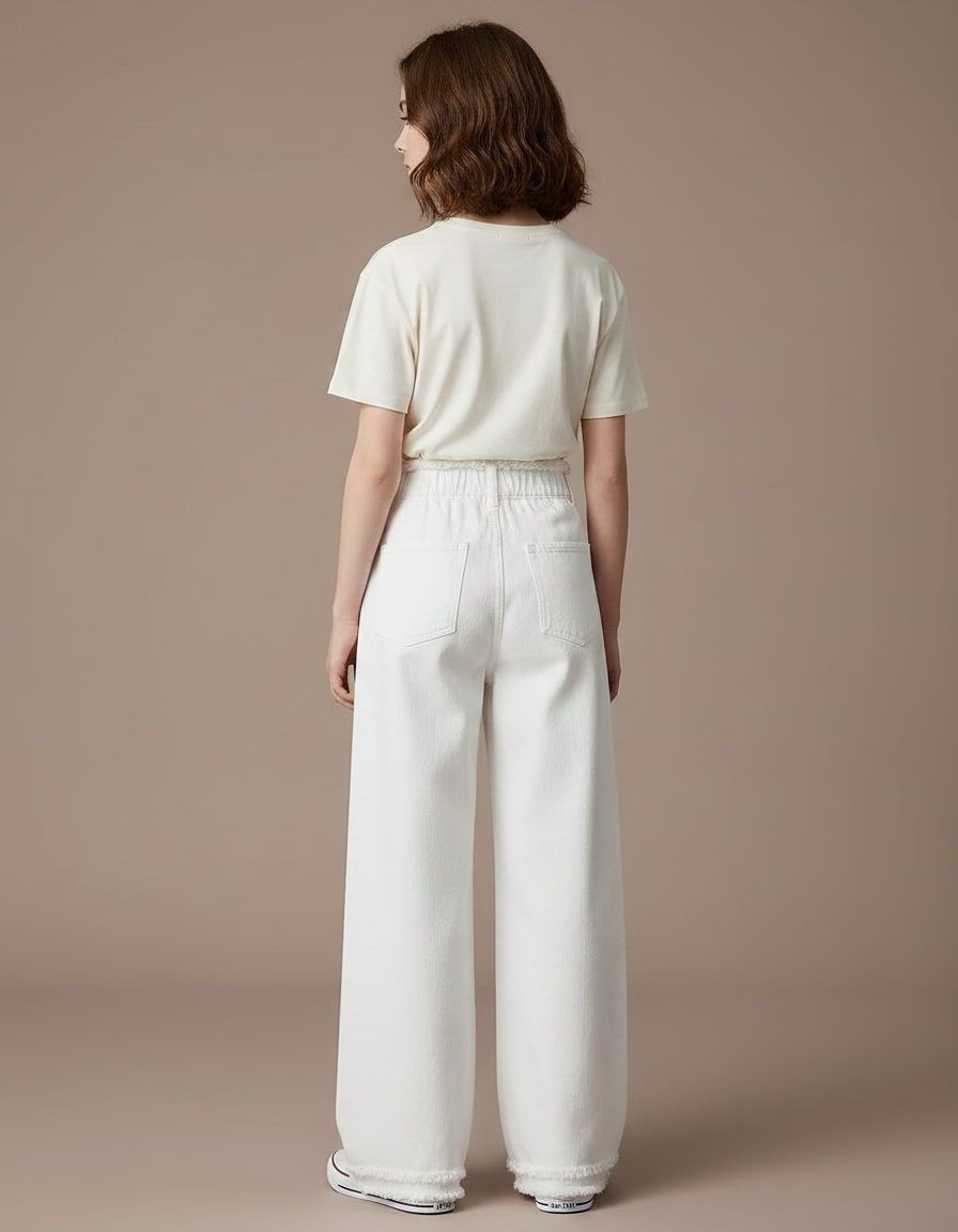 Pantalon Japonais Blanc Large Effiloché Fille Décontracté - Jean - vue 2