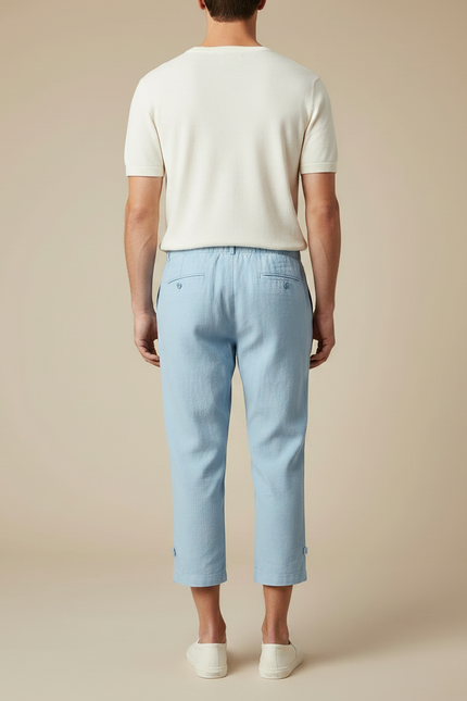 Pantalon Japonais Bleu Clair Ample Coton Cropped Décontracté - Lin - vue 2