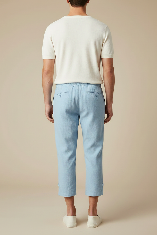 Pantalon Japonais Bleu Clair Ample Coton Cropped Décontracté - Lin - vue 2