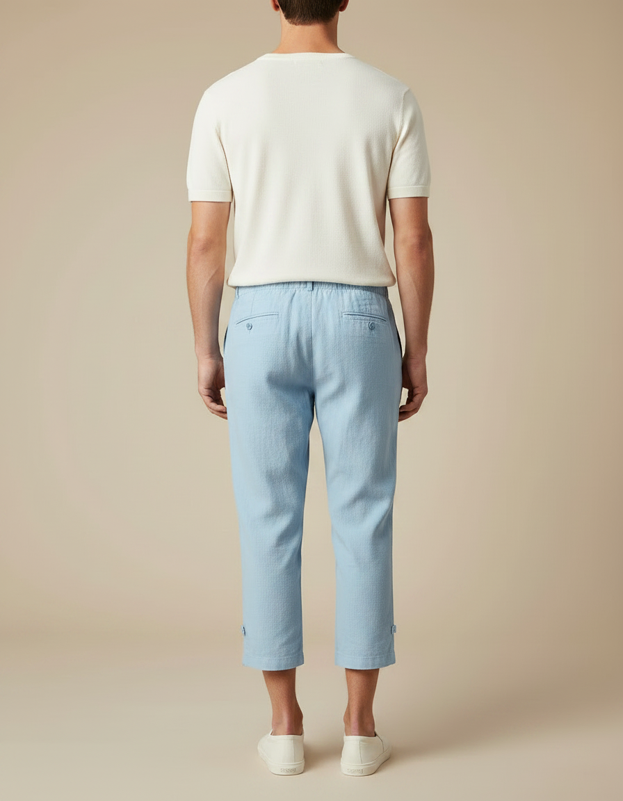 Pantalon Japonais Bleu Clair Ample Coton Cropped Décontracté - Lin - vue 2