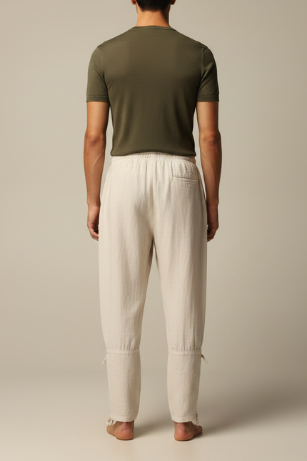 Pantalon Japonais Lin Ample Beige Cordon Homme - vue 2