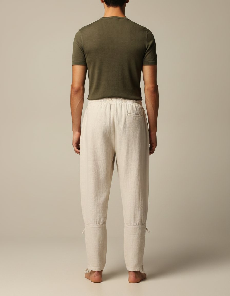 Pantalon Japonais Lin Ample Beige Cordon Homme - vue 2
