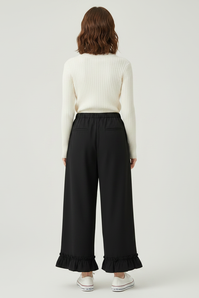 Pantalon Japonais Noir Fluide Ample Volants Fille Décontracté - Polyester - vue 2