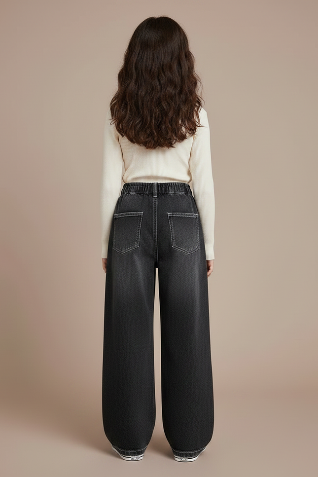 Pantalon Japonais Noir Large Boutons Fille Décontracté - Gris Jean - vue 2
