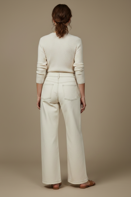 Pantalon Japonais Écru Ample Coton Femme Décontracté - Beige Jean - vue 2