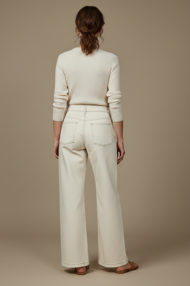 Pantalon Japonais Écru Ample Coton Femme Décontracté - Beige Jean - vue 2