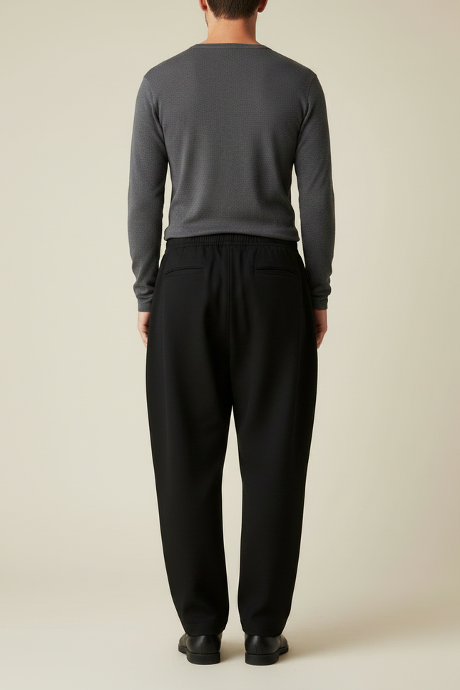 Pantalon Japonais Noir Fluide Cordon Homme Minimaliste - Polyester - vue 2