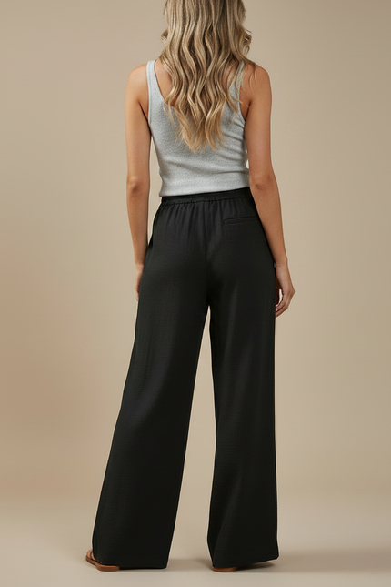 Pantalon Japonais Femme Noir Ample Lin - vue 2