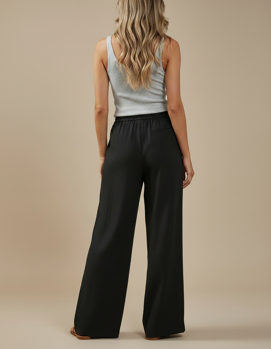 Pantalon Japonais Femme Noir Ample Lin - vue 2