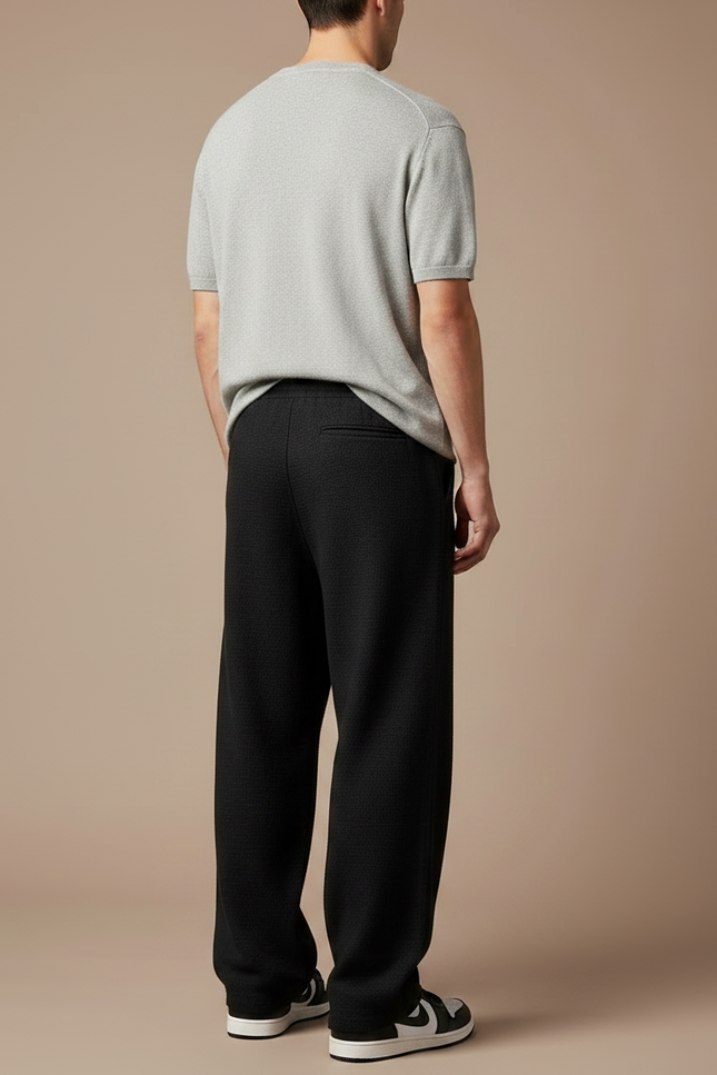 Pantalon Japonais Noir Ample Texturé Décontracté Homme - Maille - vue 2