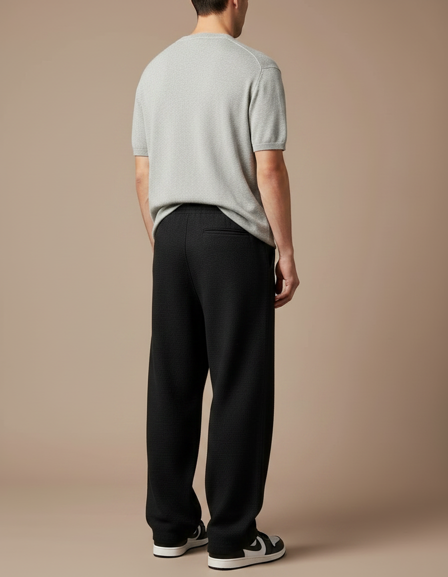 Pantalon Japonais Noir Ample Texturé Décontracté Homme - Maille - vue 2