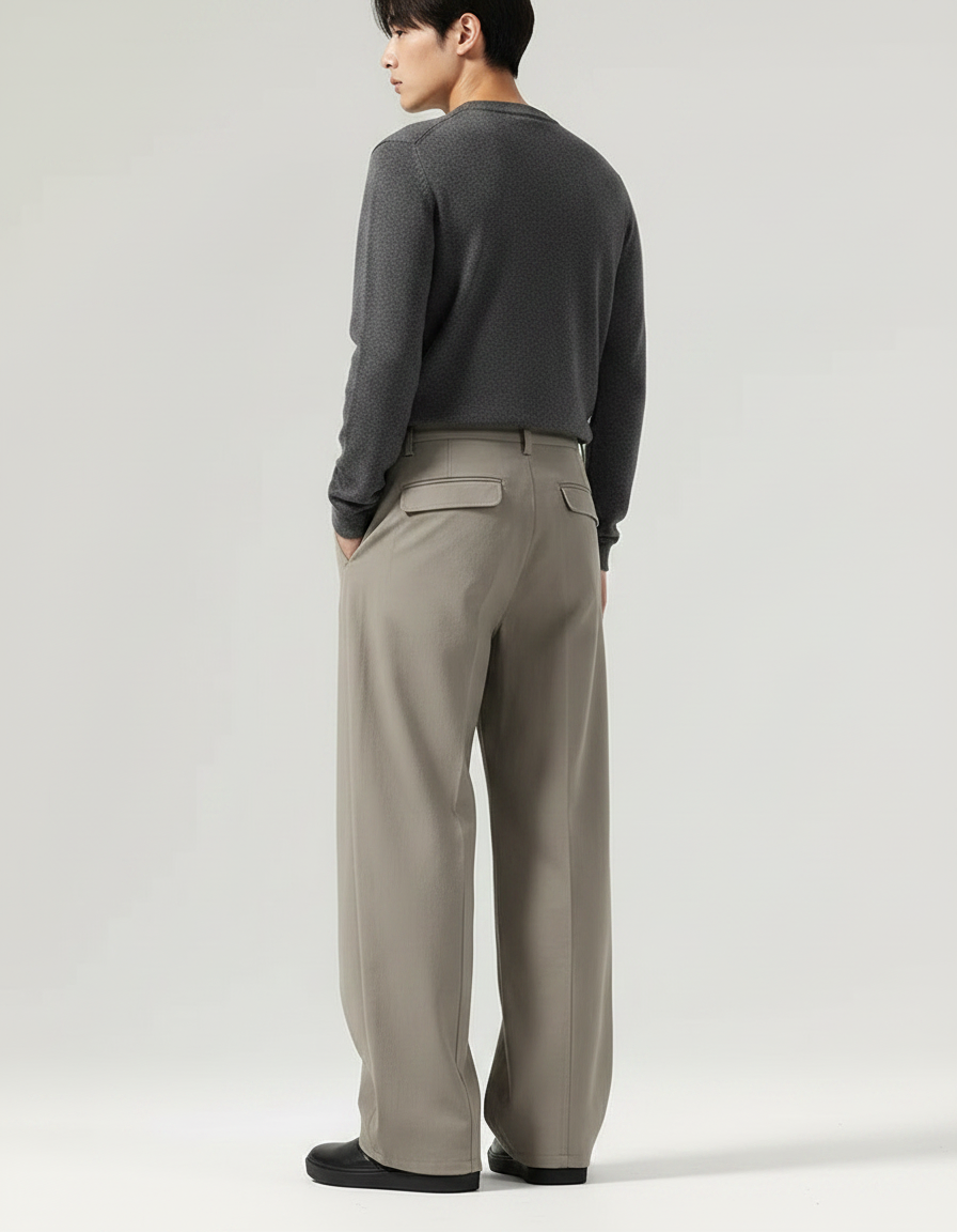 Pantalon Japonais Beige Ample Droit Décontracté Homme - Gabardine - vue 2