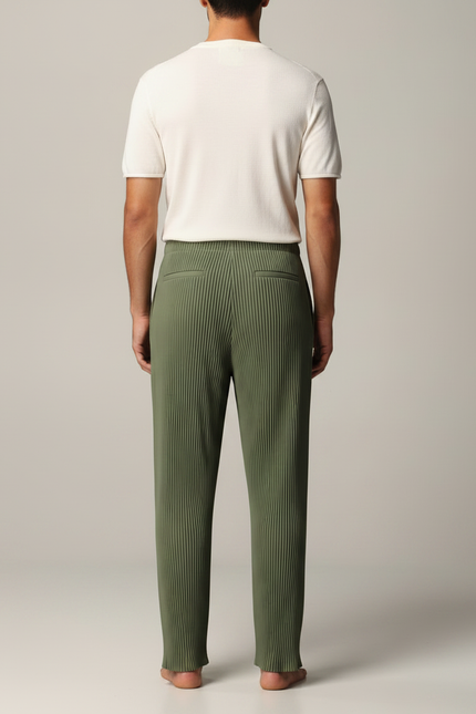 Pantalon Japonais Plissé Vert Kaki Ample Homme Décontracté - Polyester - vue 2
