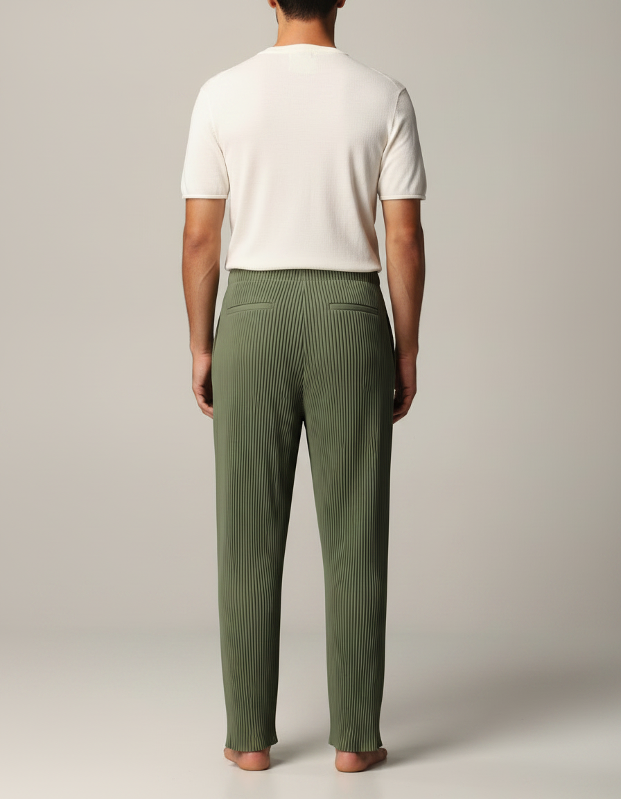Pantalon Japonais Plissé Vert Kaki Ample Homme Décontracté - Polyester - vue 2