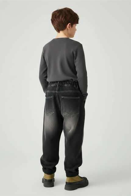 Pantalon Japonais Denim Délavé Ample Enfant - Gris Jean - vue 2