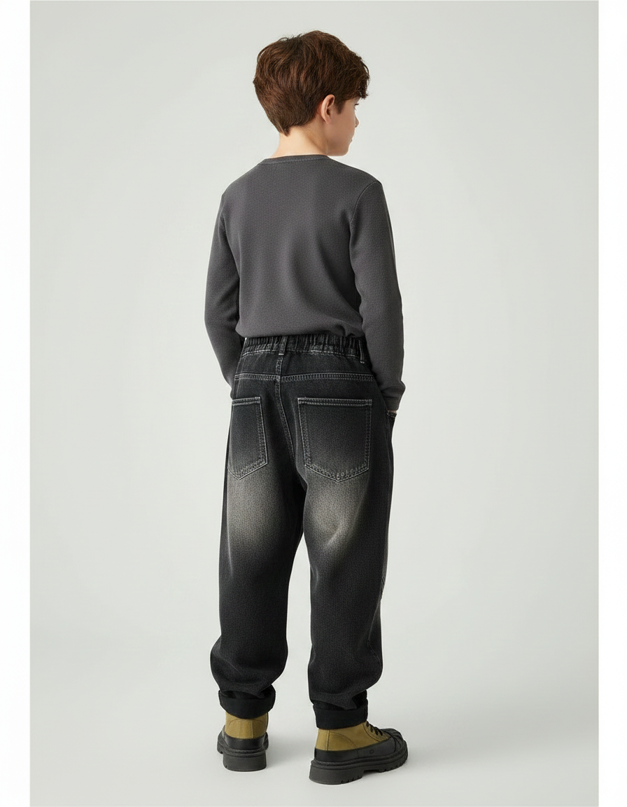 Pantalon Japonais Denim Délavé Ample Enfant - Gris Jean - vue 2